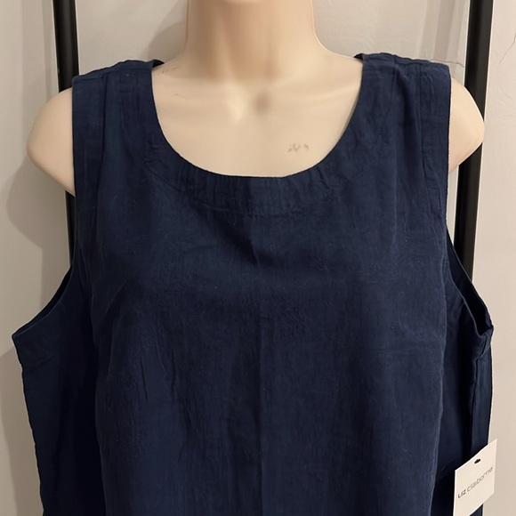 Liz Claiborne Navy Blue Tank Top Tunic Sleeves Linen Blend Women Size L New - Picture 2 of 7